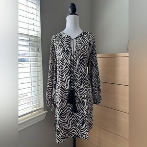H&M Cream and Black Animal Print Tunic with Tassel Tie